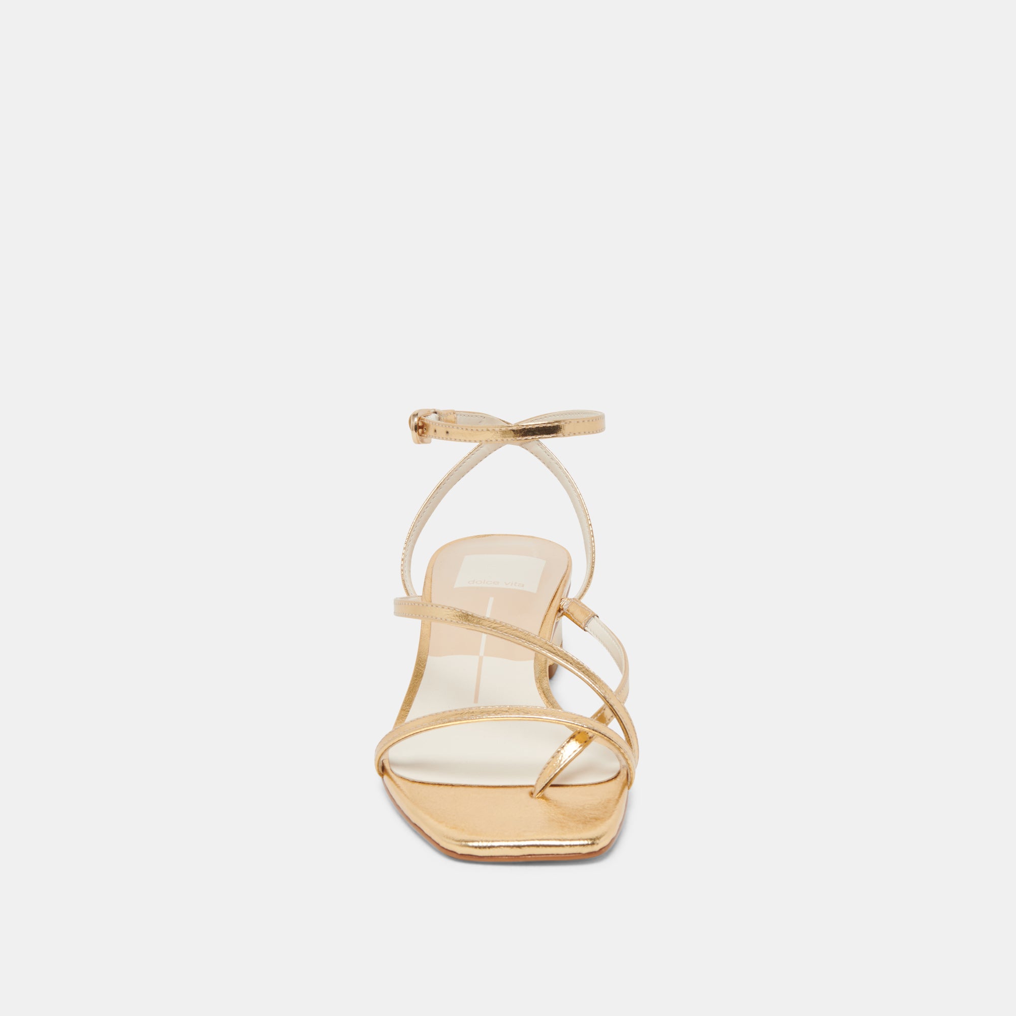 KARLOS Gold Leather Block Heel Strappy Heels | Women's Designer