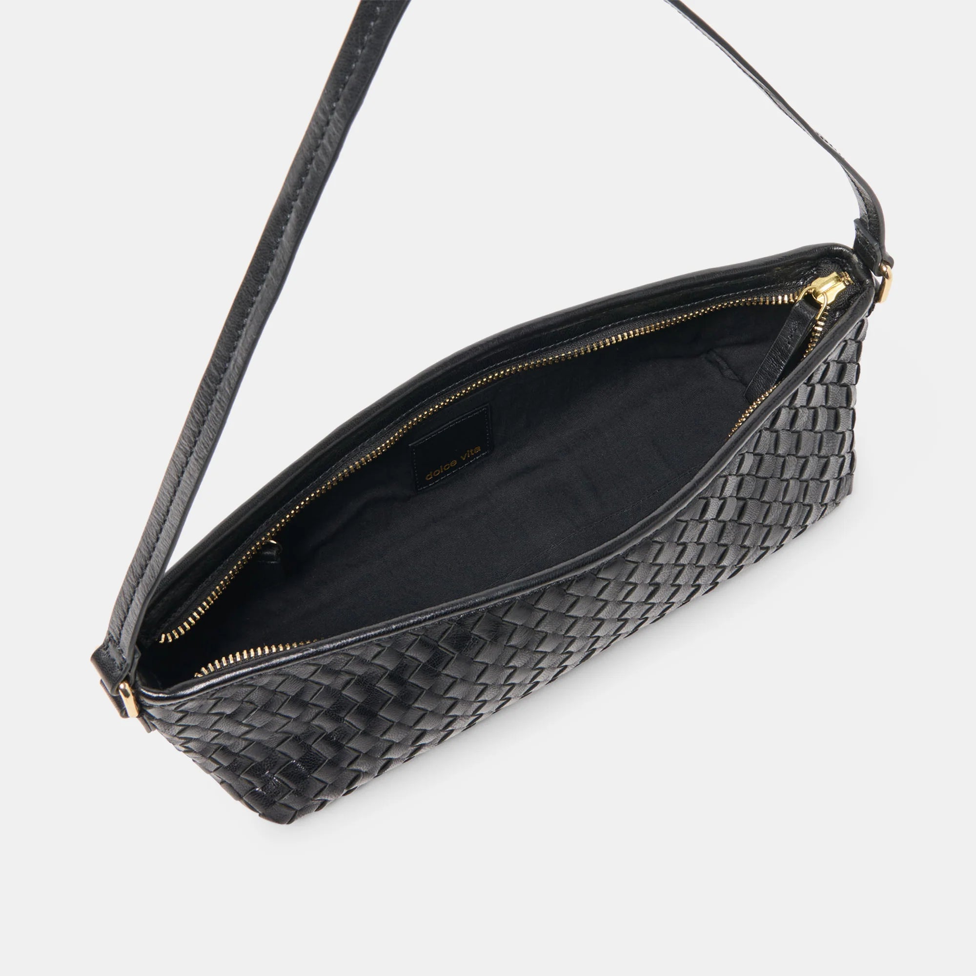 SAVAII WOVEN Black Leather Shoulder Bag | Women's Designer