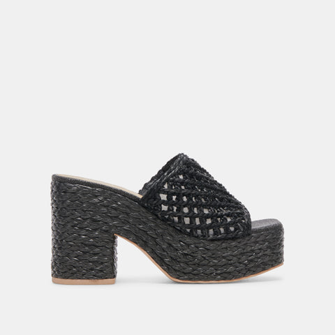 DOLCEVITA LISHA BLACK RAFFIA Wedge Sandals