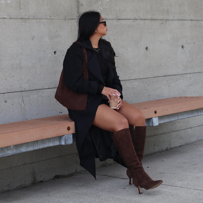 GYRA WIDE CALF DARK BROWN SUEDE