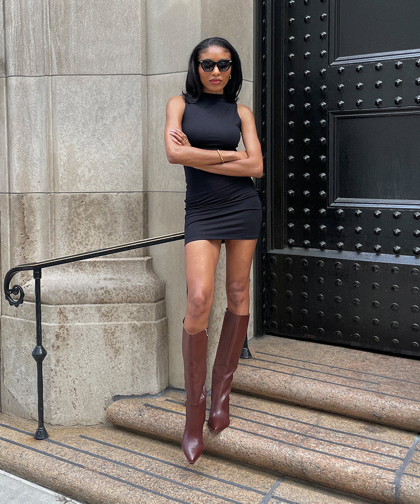 AUGGIE Chocolate Leather Knee High Boots Women's Designer Boots